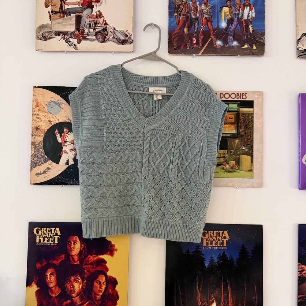 Jessica Simpson V-Neck Sweater Vest - Light Blue